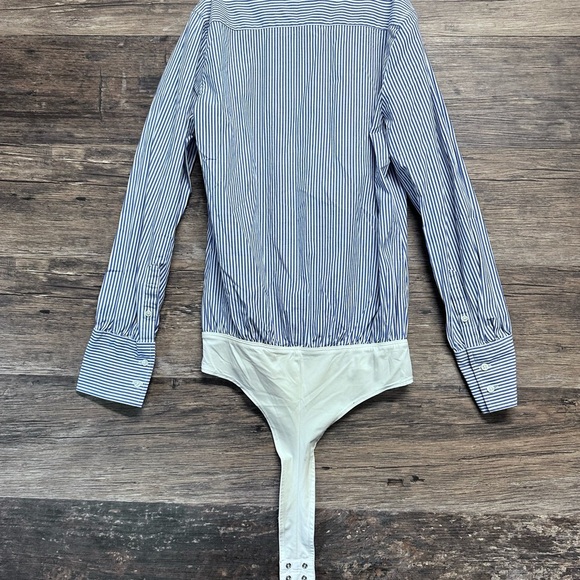 J. Crew Blue Striped Button down Women’s Bodysuit - Picture 2 of 7